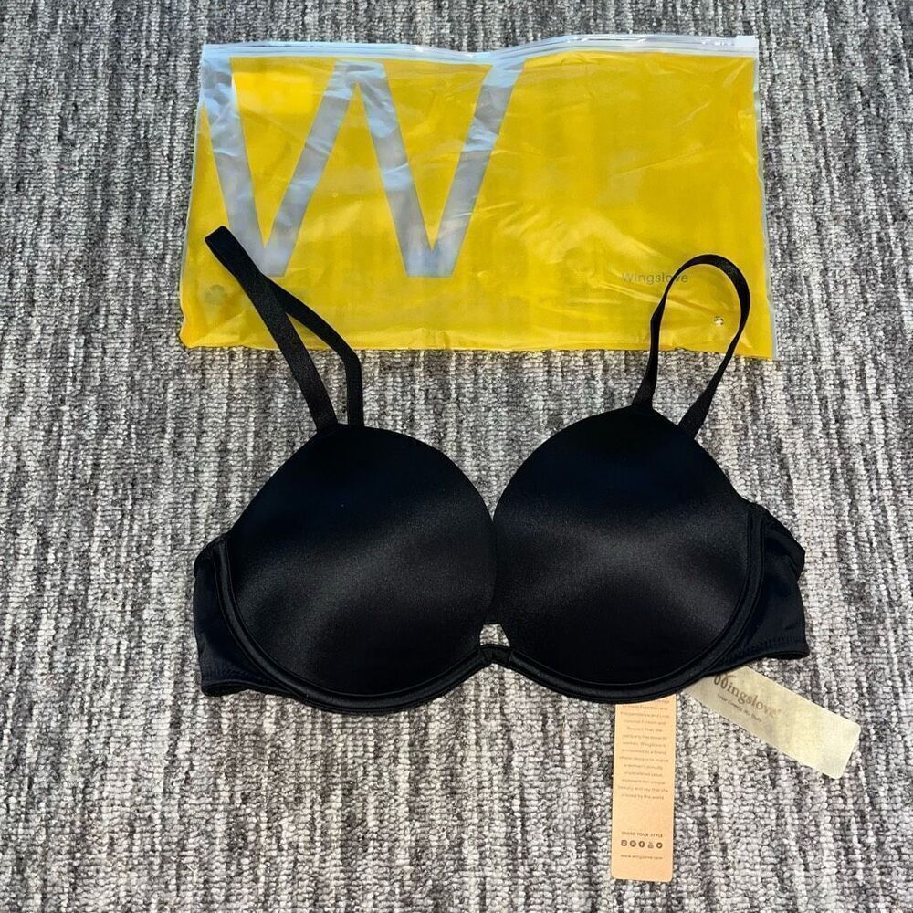 Wingslove Women's Size 34C Underwire Push Up T Shirt Bra Black Adjustable Deep V